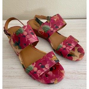 Patricia Nash Mirella Spring Floral Leather Slingback Wedge Sandals Size 7